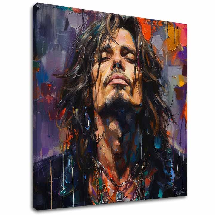 Moderný obraz na plátne s motívom Chris Cornell - Hlas grunge scény v fialovo-oranžových odtieňoch, rock and roll | Obraz Chris Cornell - Hlas grunge scény – hlavný
