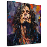 Moderný obraz na plátne s motívom Chris Cornell - Hlas grunge scény v fialovo-oranžových odtieňoch, rock and roll | Obraz Chris Cornell - Hlas grunge scény – hlavný