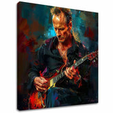 Ručne maľovaný obraz na plátne s motívom Sting - Kráľ Grammy v modro-červených odtieňoch, intenzívna atmosféra, rock and roll a kreativita | Obraz Sting - Kráľ Grammy – hlavný