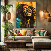 Ručne domaľovaný obraz na plátne Bob Marley Jamajská hviezda 100% originál akrylom - hlavný pohľad