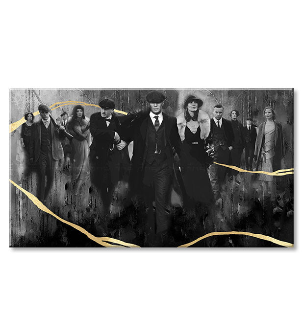 Ručne maľovaný obraz na plátne s motívom PREMIUM ART – Peaky Blinders rodina v sivo-zlatých odtieňoch, rodina a sila a moc, vhodný do obývačky – produkt, pohľad 2