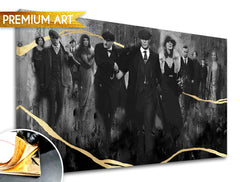 Ručne maľovaný obraz na plátne s motívom PREMIUM ART – Peaky Blinders rodina v sivo-zlatých odtieňoch, rodina a sila a moc, vhodný do obývačky – produkt