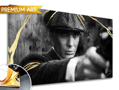 Ručne maľovaný obraz na plátne s motívom PREMIUM ART – Peaky Blinders Thomas Shelby v sivo-zlatých odtieňoch, intenzívna atmosféra | Obrazy na plátne - PREMIUM ART – Peaky Blinders Thomas..., pohľad 2