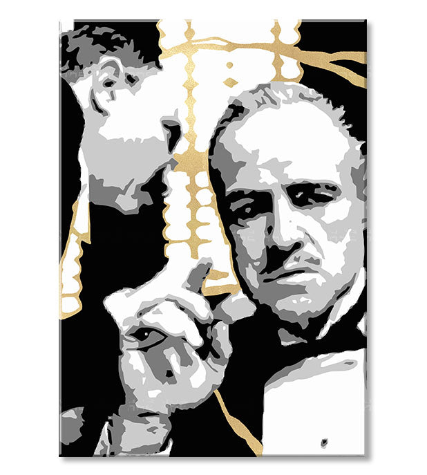 Ručne maľovaný obraz na plátne s motívom PREMIUM ART – The Godfather, automobil v bielo-zlatých odtieňoch, dramatická atmosféra | Obrazy na plátne - PREMIUM ART – The Godfather – produkt, pohľad 2