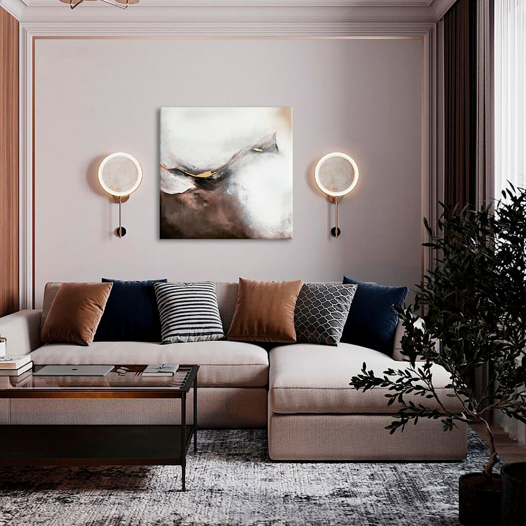 Ručne maľovaný obraz na plátne s motívom PREMIUM ART – Abstrakt Zahmlený štít v bielo-béžových odtieňoch, pokojná atmosféra, príroda a minimalizmus – hlavný