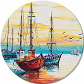 Pop art obraz na plátne s motívom oceán, obloha, krajina v modro-oranžových odtieňoch, pokojná atmosféra, vhodný do kuchyne | Okrúhly maľovaný obraz Nekonečná krása – hlavný