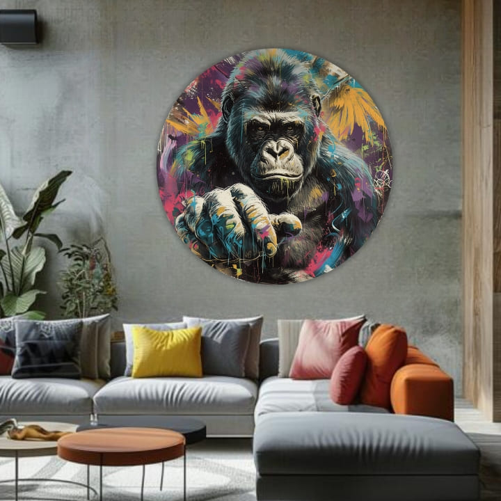 Pop art obraz na plátne s motívom Príbeh v očiach, krajina vo viacfarebných odtieňoch, intenzívna atmosféra, vhodný do kancelárie | Okrúhle obrazy s akrylom Príbeh v očiach – produkt, pohľad 2