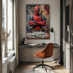 Moderný obraz na plátne s motívom Deadpool: Peniaze a chaos v čiernych odtieňoch | Obraz Deadpool: Peniaze a chaos, nástenná dekorácia – produkt, pohľad 5