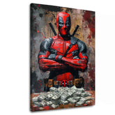 Moderný obraz na plátne s motívom Deadpool: Peniaze a chaos v čiernych odtieňoch | Obraz Deadpool: Peniaze a chaos, nástenná dekorácia – hlavný