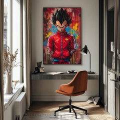 Ručne maľovaný obraz na plátne s motívom Saiyan: Sila bojovníka v červeno-čiernych odtieňoch, intenzívna atmosféra, popkultúra a sila a moc | Obraz Saiyan: Sila bojovníka – produkt, pohľad 2
