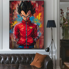 Ručne maľovaný obraz na plátne s motívom Saiyan: Sila bojovníka v červeno-čiernych odtieňoch, intenzívna atmosféra, popkultúra a sila a moc | Obraz Saiyan: Sila bojovníka – produkt, pohľad 5
