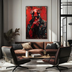 Moderný obraz na plátne s motívom Hellboy: Pekelný bojovník v čierno-sivých odtieňoch | Obraz Hellboy: Pekelný bojovník – produkt, pohľad 2