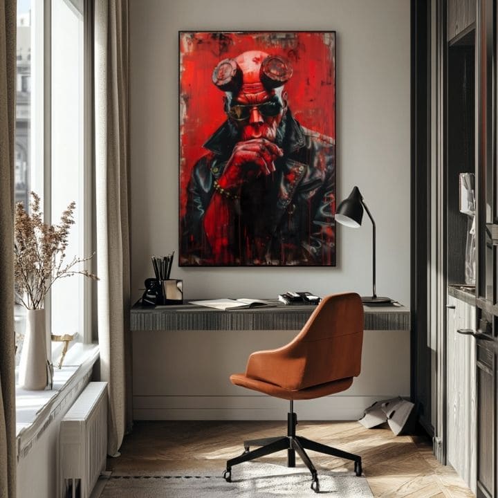 Moderný obraz na plátne s motívom Hellboy: Pekelný bojovník v čierno-sivých odtieňoch | Obraz Hellboy: Pekelný bojovník – produkt, pohľad 4