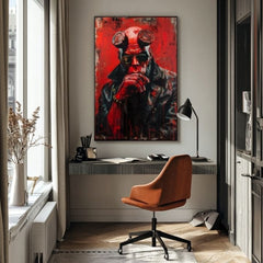 Moderný obraz na plátne s motívom Hellboy: Pekelný bojovník v čierno-sivých odtieňoch | Obraz Hellboy: Pekelný bojovník – produkt, pohľad 4