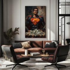 Ručne maľovaný obraz na plátne s motívom Superman: Muž peňazí v červeno-žltých odtieňoch, sila a moc | Obraz Superman: Muž peňazí – produkt, pohľad 4