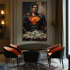 Ručne maľovaný obraz na plátne s motívom Superman: Muž peňazí v červeno-žltých odtieňoch, sila a moc | Obraz Superman: Muž peňazí – produkt, pohľad 5