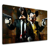 Moderný obraz na plátne s motívom Mickey and the Mobster v čierno-hnedých odtieňoch, drzá atmosféra, popkultúra | Obraz Mickey and the Mobster – hlavný