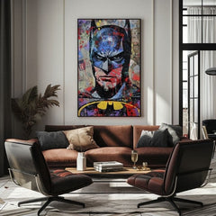 Moderný obraz na plátne s motívom Batman: Temný strážca v čierno-modrých odtieňoch, intenzívna atmosféra | Obraz Batman: Temný strážca – produkt, pohľad 3