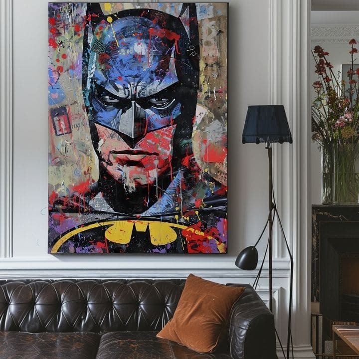 Moderný obraz na plátne s motívom Batman: Temný strážca v čierno-modrých odtieňoch, intenzívna atmosféra | Obraz Batman: Temný strážca – produkt, pohľad 4