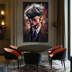 Ručne maľovaný obraz na plátne s motívom Tommy Shelby: Kráľ ulíc, cigara v sivo-čiernych odtieňoch | Obraz Tommy Shelby: Kráľ ulíc – produkt, pohľad 2