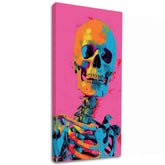 Ručne maľovaný obraz na plátne s motívom Neon Skeleton na plátne, lebka v oranžových odtieňoch, energická atmosféra | Obraz Neon Skeleton na plátne – hlavný