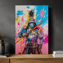 Ručne maľovaný obraz na plátne s motívom Samurai Spirit na plátne v žlto-bielych odtieňoch, energická atmosféra, sila | Obraz Samurai Spirit na plátne – produkt, pohľad 2