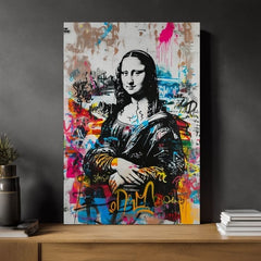 Moderný obraz na plátne s motívom Graffiti Mona na plátne v čierno-bielych odtieňoch, energická atmosféra | Obraz Graffiti Mona na plátne – produkt, pohľad 2