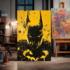 Moderný obraz na plátne s motívom Dark Knight na plátne, maska v čierno-bielych odtieňoch, intenzívna atmosféra | Obraz Dark Knight na plátne – produkt