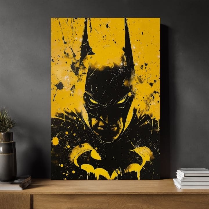 Moderný obraz na plátne s motívom Dark Knight na plátne, maska v čierno-bielych odtieňoch, intenzívna atmosféra | Obraz Dark Knight na plátne – produkt, pohľad 2
