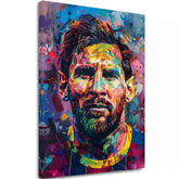 Moderný obraz na plátne s motívom Messi Vibes na plátne v žlto-fialových odtieňoch, energická atmosféra, sláva | Obraz Messi Vibes na plátne – hlavný