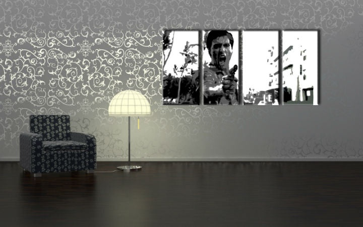 Ručne maľovaný obraz na plátne s motívom AL PACINO v čierno-bielych odtieňoch, intenzívna atmosféra, mestský život | Ručne maľovaný POP Art obraz AL PACINO – hlavný
