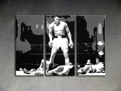 Ručne maľovaný obraz na plátne s motívom Muhamad Ali v čierno-bielych odtieňoch, intenzívna atmosféra, sila | Ručne maľovaný POP Art obraz Muhamad Ali – produkt