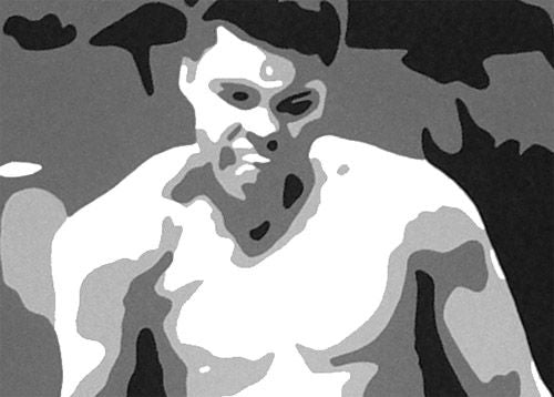 Ručne maľovaný obraz na plátne s motívom Muhamad Ali v čierno-bielych odtieňoch, intenzívna atmosféra, sila | Ručne maľovaný POP Art obraz Muhamad Ali – produkt, pohľad 2