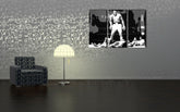 Ručne maľovaný obraz na plátne s motívom Muhamad Ali v čierno-bielych odtieňoch, intenzívna atmosféra, sila | Ručne maľovaný POP Art obraz Muhamad Ali – hlavný