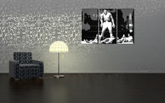 Ručne maľovaný obraz na plátne s motívom Muhamad Ali v čierno-bielych odtieňoch, intenzívna atmosféra, sila | Ručne maľovaný POP Art obraz Muhamad Ali – hlavný