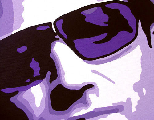 Ručne maľovaný obraz na plátne s motívom Bono-U2 v fialovo-čiernych odtieňoch, tajomstvo a mestský život | Ručne maľovaný POP Art obraz Bono-U2 – produkt, pohľad 2