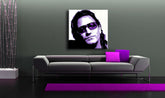 Ručne maľovaný obraz na plátne s motívom Bono-U2 v fialovo-čiernych odtieňoch, tajomstvo a mestský život | Ručne maľovaný POP Art obraz Bono-U2 – hlavný