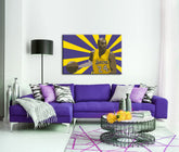 Pop art obraz na plátne s motívom Koby Bryant, kvety, mapa, príroda, športový motív v bielo-fialových odtieňoch, energická atmosféra, vhodný do obývačky – hlavný