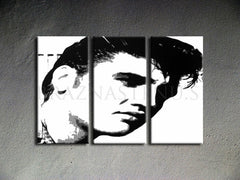 Ručne maľovaný obraz na plátne s motívom ELVIS v čierno-bielych odtieňoch, odvážna atmosféra, rock and roll a hudobná história | Ručne maľovaný POP Art obraz ELVIS – produkt