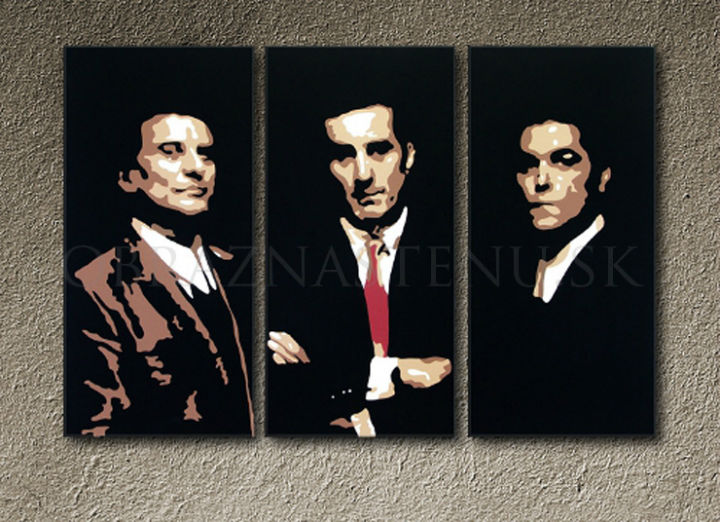 Ručne maľovaný obraz na plátne s motívom Goodfellas v čierno-bielych odtieňoch, sila a moc a filmový svet | Ručne maľovaný POP Art obraz Goodfellas – produkt