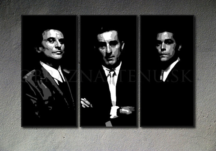 Ručne maľovaný obraz na plátne s motívom Goodfellas, muž v obleku v čierno-bielych odtieňoch, dramatická atmosféra, tajomstvo | Ručne maľovaný POP Art obraz Goodfellas – produkt