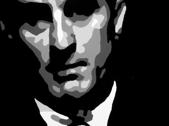 Ručne maľovaný obraz na plátne s motívom Goodfellas, muž v obleku v čierno-bielych odtieňoch, dramatická atmosféra, tajomstvo | Ručne maľovaný POP Art obraz Goodfellas – produkt, pohľad 2