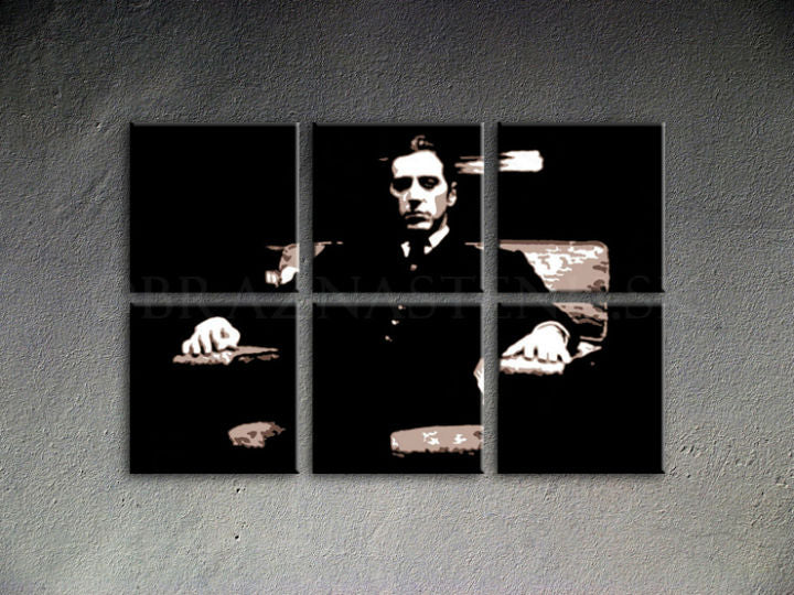 Ručne maľovaný obraz na plátne s motívom GODFATHER v čierno-bielych odtieňoch, dramatická atmosféra, minimalizmus | Ručne maľovaný POP Art obraz GODFATHER – produkt