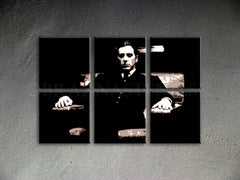 Ručne maľovaný obraz na plátne s motívom GODFATHER v čierno-bielych odtieňoch, dramatická atmosféra, minimalizmus | Ručne maľovaný POP Art obraz GODFATHER – produkt