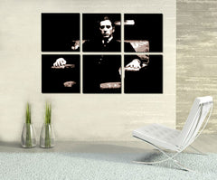 Ručne maľovaný obraz na plátne s motívom GODFATHER v čierno-bielych odtieňoch, dramatická atmosféra, minimalizmus | Ručne maľovaný POP Art obraz GODFATHER – hlavný