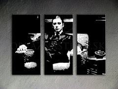 Ručne maľovaný obraz na plátne s motívom GODFATHER, šálka kávy v čierno-bielych odtieňoch, sila a moc a filmový svet | Ručne maľovaný POP Art obraz GODFATHER – produkt