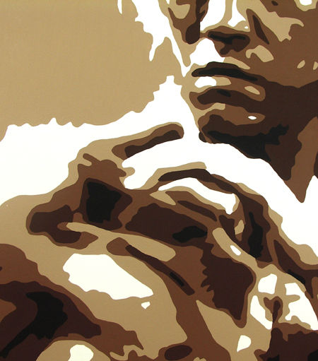 Ručne maľovaný obraz na plátne s motívom AL Bruce Lee v hnedo-bielych odtieňoch, intenzívna atmosféra, sila a ikonografia | Ručne maľovaný POP Art obraz AL Bruce Lee – produkt, pohľad 3