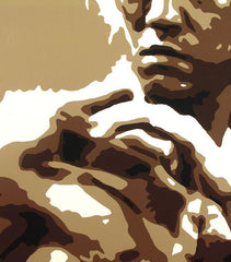 Ručne maľovaný obraz na plátne s motívom AL Bruce Lee v hnedo-bielych odtieňoch, intenzívna atmosféra, sila a ikonografia | Ručne maľovaný POP Art obraz AL Bruce Lee – produkt, pohľad 3