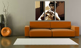 Ručne maľovaný obraz na plátne s motívom AL Bruce Lee v hnedo-bielych odtieňoch, intenzívna atmosféra, sila a ikonografia | Ručne maľovaný POP Art obraz AL Bruce Lee – hlavný