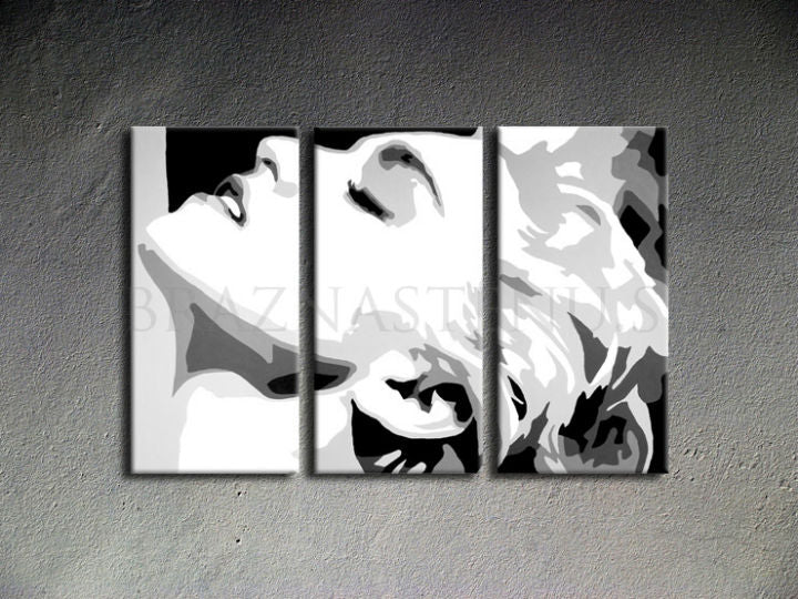 Ručne maľovaný obraz na plátne s motívom MADONNA v bielo-čiernych odtieňoch, dramatická atmosféra, hollywoodsky glamúr a sláva | Ručne maľovaný POP Art obraz MADONNA – produkt